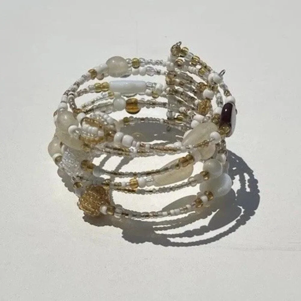 Vintage Silver And White Beaded Layered Bracelet Womens Multi Bracelet Sz 8
